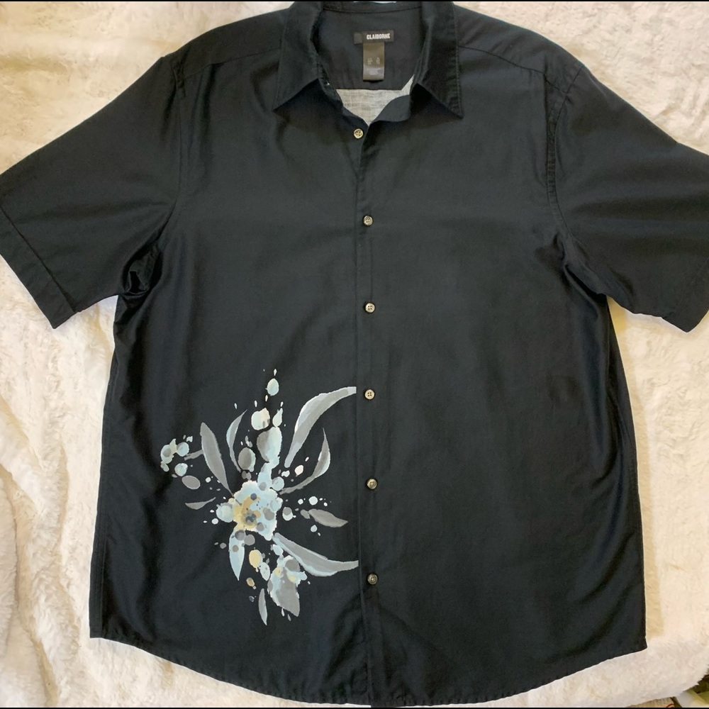 Claiborne Men’s Button Down Shirt Black Flower Sz XL